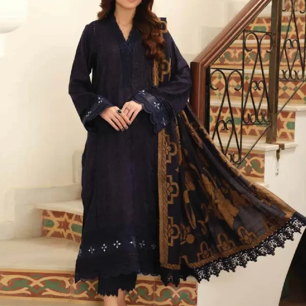 TEHZEEB BY RIAZ ARTS , 3 PIECE SUIT , BLUE , JACQUARD , FRONT