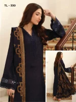 TEHZEEB BY RIAZ ARTS , 3 PIECE SUIT , BLUE , JACQUARD , FRONT LOOK