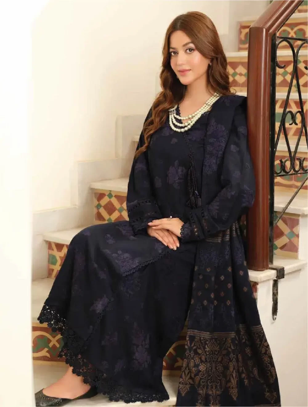 TEHZEEB BY RIAZ ARTS , 3 PIECE SUIT , BLUE , JACQUARD , TL 339, side look