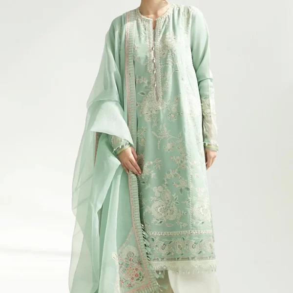 zara shahjahan, 3 piece suit, unstitched, jacquard, Amira 5b, front view