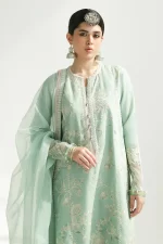 zara shahjahan, 3 piece suit, unstitched, jacquard, Amira 5b, front neckline