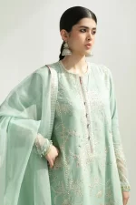 zara shahjahan, 3 piece suit, unstitched, jacquard, Amira 5b, side