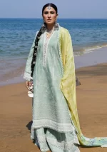 zara shajahan. 3 piece unstiched suit, green, mahi 1b.