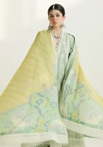 zara shajahan. 3 piece unstiched suit, green, mahi 1b. dupatta closeup