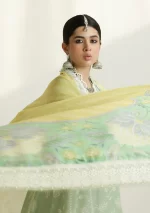 zara shajahan. 3 piece unstiched suit, green, mahi 1b. side with dupatta