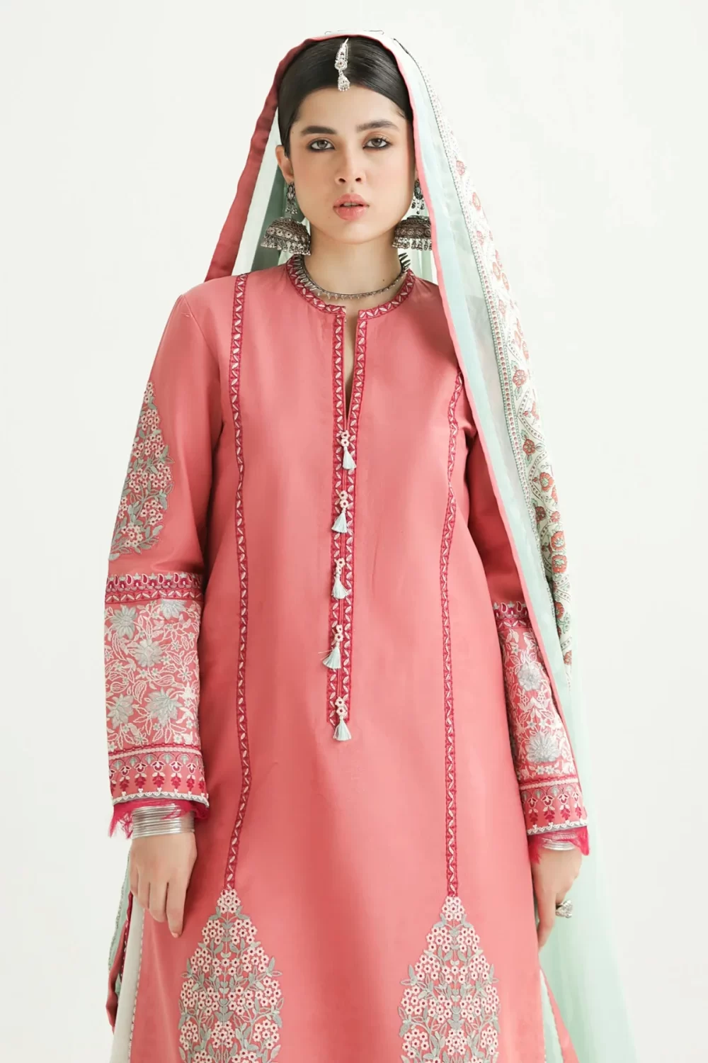 zara shahjahan, 3 piece suit, unstitched, lawn, sandal10b , front neckline
