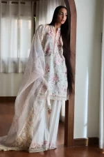 Zara shahjahan Pakistani suits , satori lawn 25’ , 3 PIECE SUIT , unstitched, lawn , ivory color , KAIRO-10A, front salwar kameez and dupatta