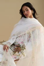 Zara shahjahan Pakistani suits, satori lawn 25’ , 3 PIECE SUIT , unstitched, lawn , ivory color , KAIRO-10A, front dupatta with border