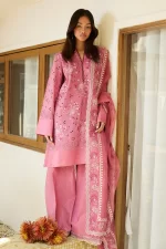Pakistani Clothing Brand Zara shahjahan , satori lawn 25’ , 3 PIECE SUIT , unstitched, lawn , rosewood color , KAIRO-10b, front, salwar kameez and dupatta
