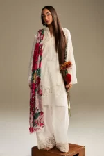 Zara shahjahan , satori lawn 25’ , 3 PIECE SUIT , unstitched, lawn , white color , kaori-1a, front