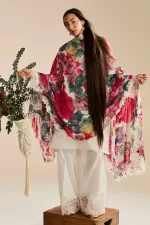 Zara shahjahan , satori lawn 25’ , 3 PIECE SUIT , unstitched, lawn , white color , kaori-1a, front dupatta