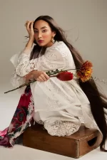 Zara shahjahan , satori lawn 25’ , 3 PIECE SUIT , unstitched, lawn , white color , kaori-1a, sleeves