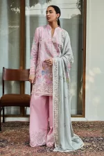 Zara shahjahan , satori lawn 25’ , 3 PIECE SUIT , unstitched, lawn , BLUSH & SOFT GREY color , nozami-2a, front