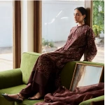 Zara shahjahan , satori lawn 25’ , 3 PIECE SUIT , unstitched, lawn , DEEP COCOA color , schizumi-4b, front