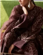Zara shahjahan , satori lawn 25’ , 3 PIECE SUIT , unstitched, lawn , DEEP COCOA color , schizumi-4b, sleeves