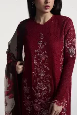 Zara shahjahan , satori lawn 25’ , 3 PIECE SUIT , unstitched, lawn , CRIMSON & IVORY color , ASA-5B, front shirt