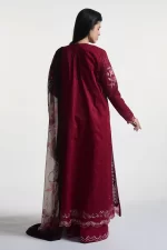 Zara shahjahan , satori lawn 25’ , 3 PIECE SUIT , unstitched, lawn , CRIMSON & IVORY color , ASA-5B, back
