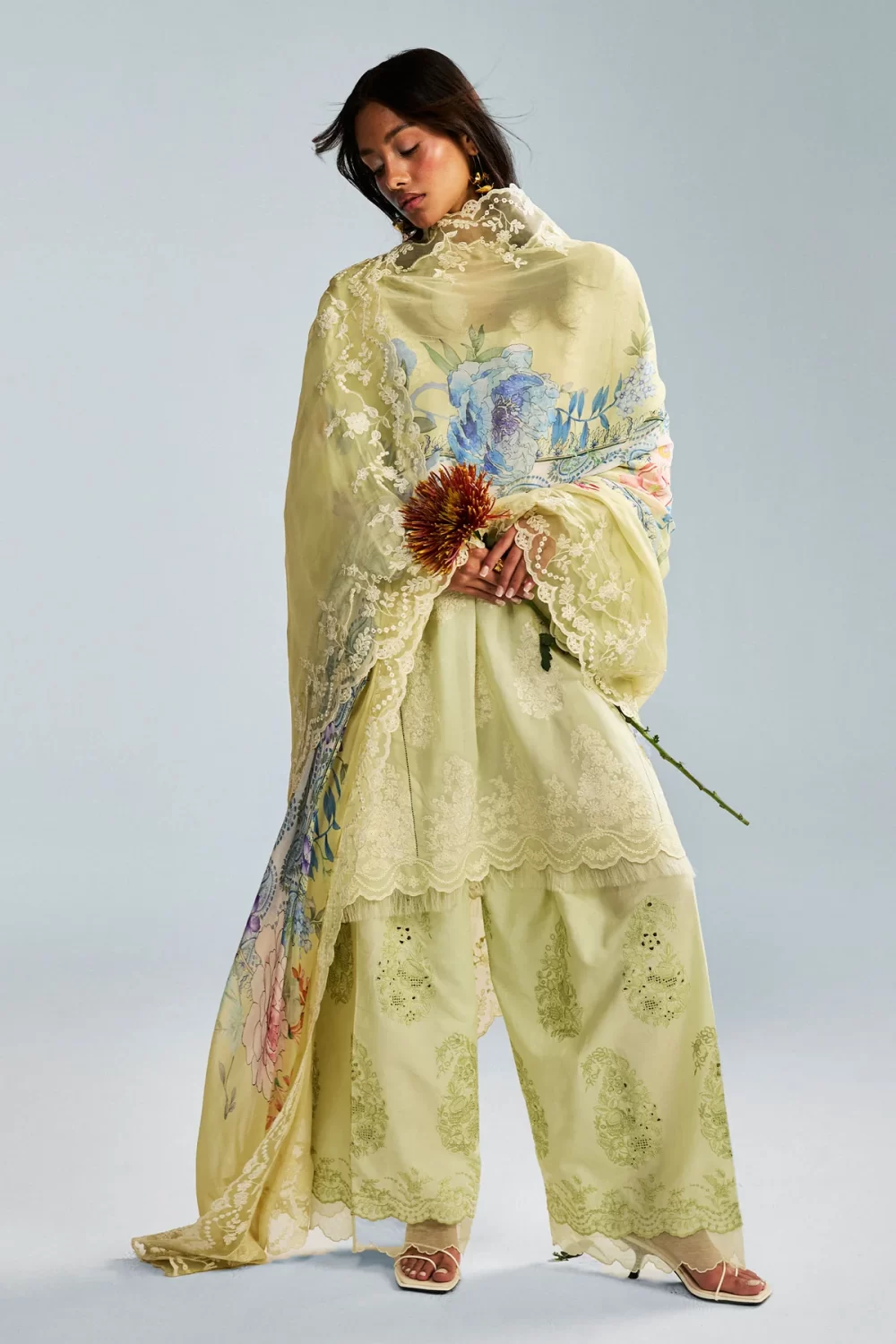 Zara shahjahan , satori lawn 25’ , 3 PIECE SUIT , unstitched, lawn , DAWN YELLOW color , RAI-6A, front