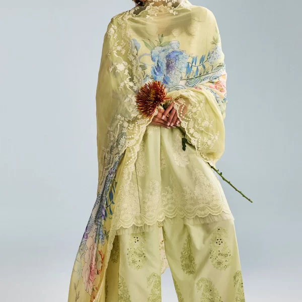 Zara shahjahan , satori lawn 25’ , 3 PIECE SUIT , unstitched, lawn , DAWN YELLOW color , RAI-6A, front