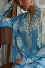 Zara shahjahan , satori lawn 25’ , 3 PIECE SUIT , unstitched, lawn , CELESTIAL BLUE color , RAI-6b, front kameez