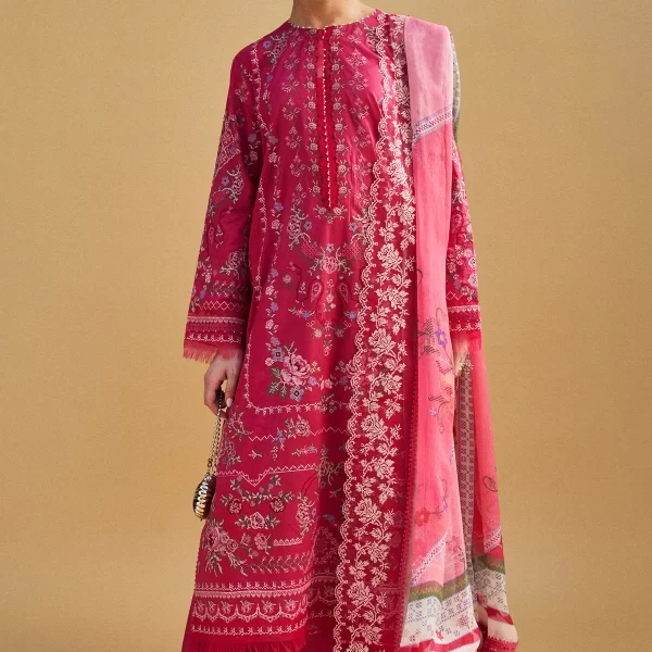 Zara shahjahan , satori lawn 25’ , 3 PIECE SUIT , unstitched, lawn , DUSTY PINK color , HIKARI-7A, front