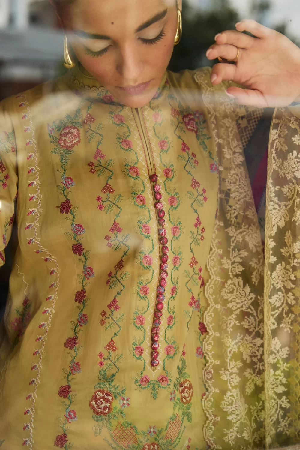 Zara shahjahan , satori lawn 25’ , 3 PIECE SUIT , unstitched, lawn , GOLDEN IVORY color , HIKARI-7B, front, kameez