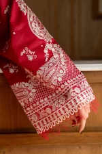 Zara shahjahan , satori lawn 25’ , 3 PIECE SUIT , unstitched, lawn , CRIMSON RED color , mei-8a, sleeves