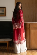 Zara shahjahan , satori lawn 25’ , 3 PIECE SUIT , unstitched, lawn , CRIMSON RED color , mei-8a, back