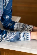 Zara shahjahan , satori lawn 25’ , 3 PIECE SUIT , unstitched, lawn , sapphire blue color , mei-8b, sleeves