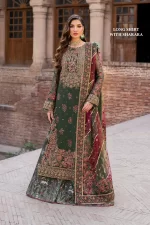 Iznik, luxury chiffon, 25’ , 3 PIECE SUIT , unstitched, chiffon , GREEN , ILC-01, FRONT, LONG SHIRT