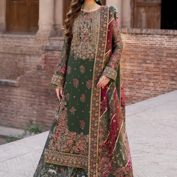 Iznik, luxury chiffon, 25’ , 3 PIECE SUIT , unstitched, chiffon , GREEN , ILC-01, FRONT, LONG SHIRT