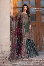 Iznik, luxury chiffon, 25’ , 3 PIECE SUIT , unstitched, chiffon , GREEN , ILC-01, SHORT SHIRT