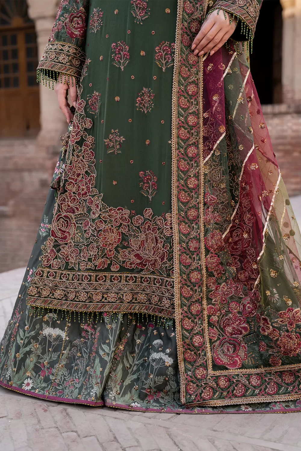 Iznik, luxury chiffon, 25’ , 3 PIECE SUIT , unstitched, chiffon , GREEN , ILC-01, FRONT, DAMAN