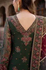 Iznik, luxury chiffon, 25’ , 3 PIECE SUIT , unstitched, chiffon , GREEN , ILC-01, BACK NECK