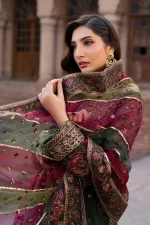 Iznik, luxury chiffon, 25’ , 3 PIECE SUIT , unstitched, chiffon , GREEN , ILC-01, DUPATTA