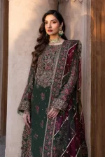 Iznik, luxury chiffon, 25’ , 3 PIECE SUIT , unstitched, chiffon , GREEN , ILC-01, FRONT LOOK