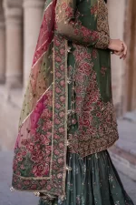 Iznik, luxury chiffon, 25’ , 3 PIECE SUIT , unstitched, chiffon , GREEN , ILC-01, DUPATTA BORDER