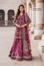 Iznik, luxury chiffon, 25’ , 3 PIECE SUIT , unstitched, chiffon , PINK, ILC-04, FRONT