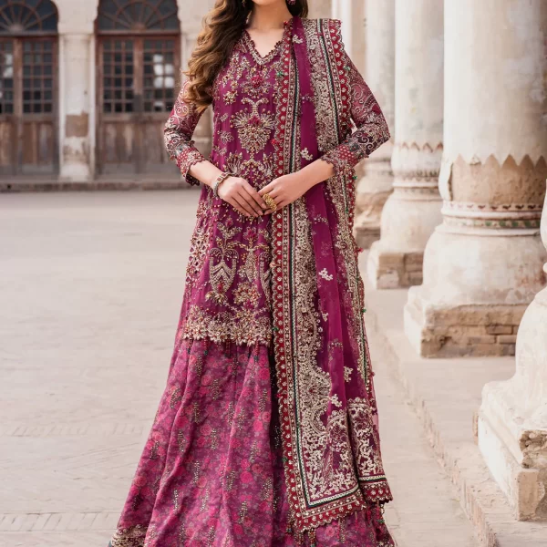 Iznik, luxury chiffon, 25’ , 3 PIECE SUIT , unstitched, chiffon , PINK, ILC-04, FRONT