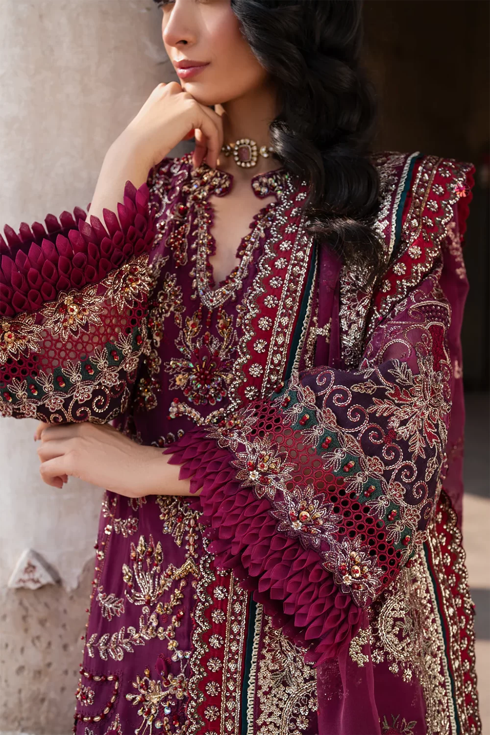 Iznik, luxury chiffon, 25’ , 3 PIECE SUIT , unstitched, chiffon , PINK, ILC-04, SLEEVES