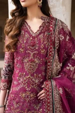 Iznik, luxury chiffon, 25’ , 3 PIECE SUIT , unstitched, chiffon , PINK, ILC-04, FRONT NECK