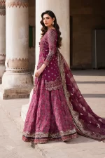 Iznik, luxury chiffon, 25’ , 3 PIECE SUIT , unstitched, chiffon , PINK, ILC-04, SIDE LOOK