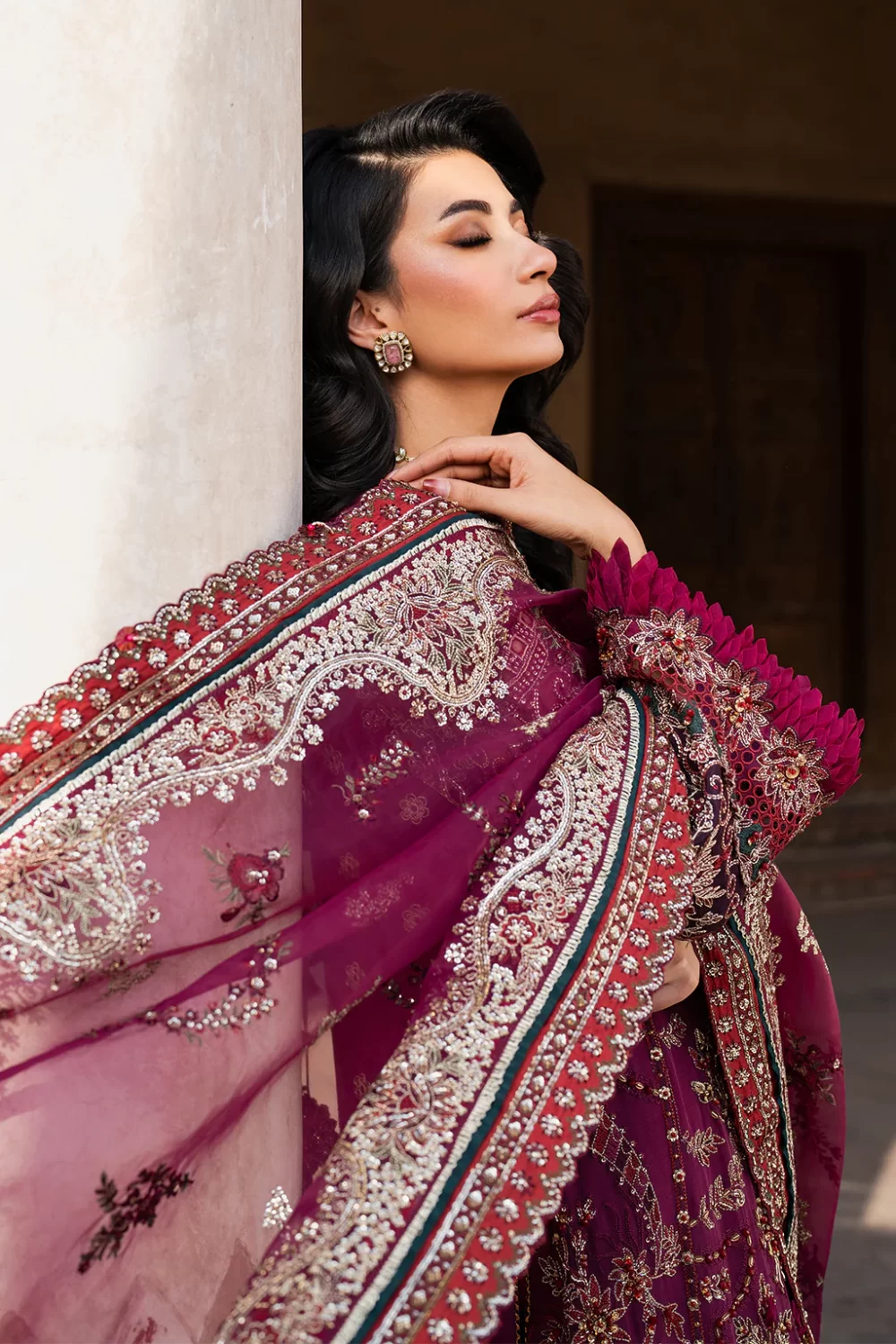 Iznik, luxury chiffon, 25’ , 3 PIECE SUIT , unstitched, chiffon , PINK, ILC-04, DUPATTA BORDER