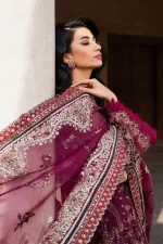 Iznik, luxury chiffon, 25’ , 3 PIECE SUIT , unstitched, chiffon , PINK, ILC-04, DUPATTA BORDER