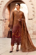 Maria b, luxe lawn 25’ , 3 PIECE SUIT , unstitched, lawn , rust color , D-2501-b, FRONT
