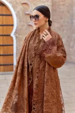 Maria b, luxe lawn 25’ , 3 PIECE SUIT , unstitched, lawn , rust color , D-2501-b, shirt & dupatta