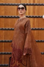Maria b, luxe lawn 25’ , 3 PIECE SUIT , unstitched, lawn , rust color , D-2501-b, side look