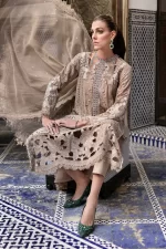 Maria b, luxe lawn 25’ , 3 PIECE SUIT , unstitched, lawn , coffee color , D-2502-a, shirt look
