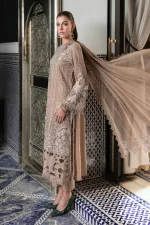 Maria b, luxe lawn 25’ , 3 PIECE SUIT , unstitched, lawn , coffee color , D-2502-a, side look