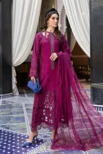 Maria b, luxe lawn 25’ , 3 PIECE SUIT , unstitched, lawn , magenta color , D-2502-b, FRONT
